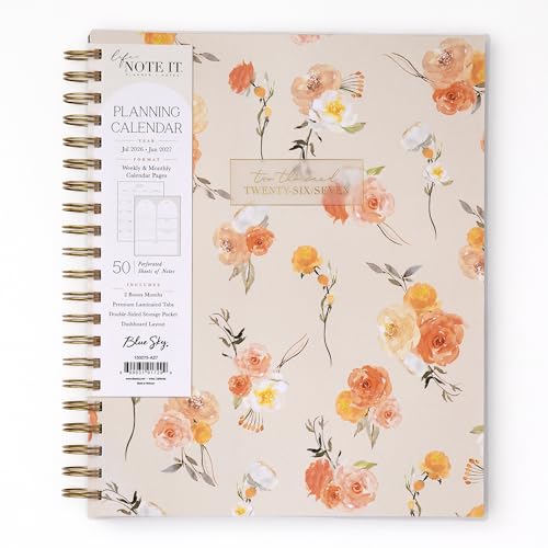 Blue Sky Life Note It 2026-2027 Academic Year Weekly and Monthly Planner, July 2026 - June 2027, 8.5” x 11”, Flexible Cover, Laminated Tabs, Wirebound, Storage Pocket, Hannah