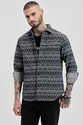 Image of SNITCH Men's Cotton Jacquard Relaxed Fit Overshirt