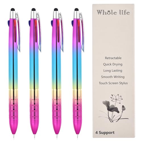 whole life 3 in 1 Stylus Pen With Stylus Cell Phone Multi Color Ballpoint Pens Smudge Proof Pens Smooth Writing Extra Fine Point Pen Multi Ink Pens 0.7mm Tri Colors Ink Red Blue Black