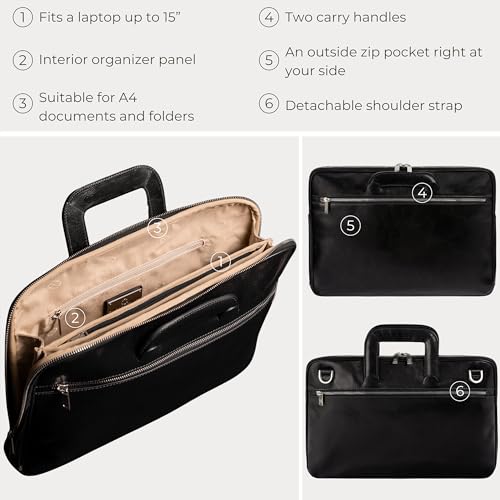 Image of Time Resistance Slim Leather Briefcase - Italian Handmade Leather Computer Bag - Briefcase for Men and Women - Laptop Bag