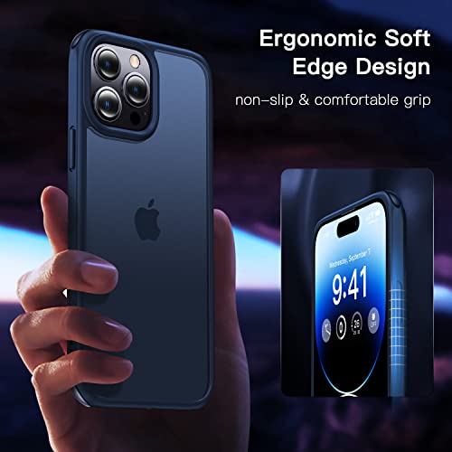 Alphex Beyond Air Bag For Iphone 14 Pro Max Case [12Ft Military Grade Protective] [Anti-Fingerprints] Translucent Matte Back Soft Bumper Slim Thin Women Men Phone Cover 6.7 Inch, Navy Blue #TOP5