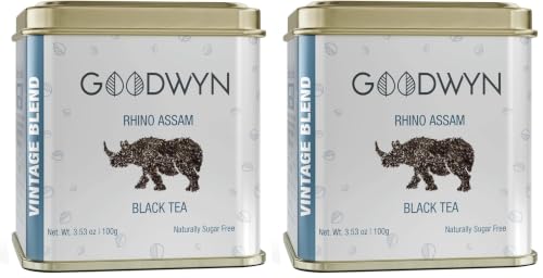Image of Goodwyn Rhino Assam Orthodox Black Tea (100g) | Authentic | Handpicked Speciality Loose Leaf Tea in Reusable Tin Can | Premium Hamper Gift Souvenir (Pack of 2)