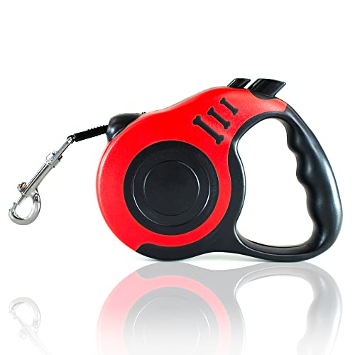 Correa Extensible Perro medianos y pequeño (3m), Cuerda para Perros retráctil, Nylon Fuerte Adecuado para Perros/Gatos de hasta 15kg, Mango Antideslizante. Correa para adiestramiento de Perros(Rojo) Cover