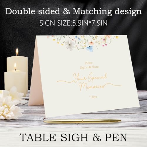 Hunanyume Funeral Guest Book for Memorial Service, in Loving Memory Guest Book with Gold Pen Please Sign Table Card, Wild Floral Funeral Sign in Book for Guests (7" x 9") by Hunanyume - Used condition - Image 5
