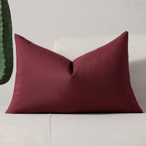 vctops Red Decorative Throw Pillow Covers 12x20 Inch Farmhouse Linen Textured Lumbar Cushion Cover Pillowcase for Sofa Bedroom Couch (Red,12"x20")