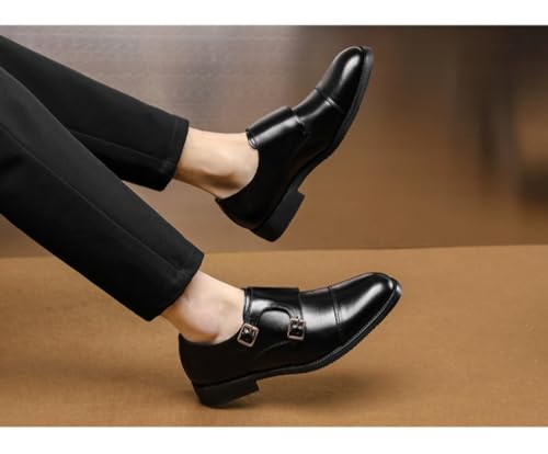 Double Monk Strap Shoes Men Classic Retro Formal Business Loafer Dress Shoes Lightweight Leather Slip On Comfort Wear Low Heel Pointed Cap Toe Buckle Pull-on Oxford Casual Elegant Work Office Wedding3