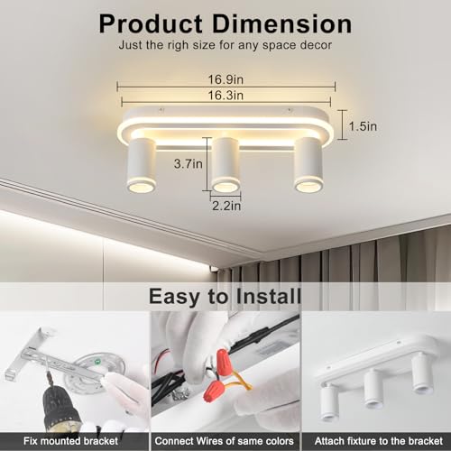 LED 3 Light Track Lighting Spotlight Kit, Modern White Track Light Fixture by Kaissen - Used condition - Image 8