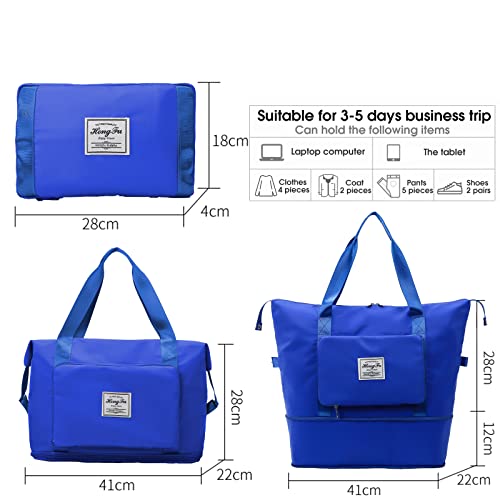 Hoseay Sporttas Opvouwbare, Sport Bag met Natte Zak, Reistas met Grote Inhoud, Lichte Waterdichte Duffelbag Handbagage, Dames Heren Fitnesszak voor Reizen Weekendtas Zwemtas Uitstapjes, Marineblauw - Image 3