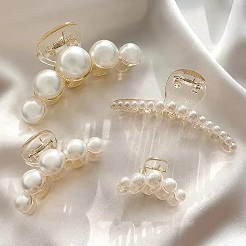 Agirlvct Pearl Hair Claw Clip,Hair Clips Strong Hold Hair Jaw Clips,Big Hair Clip Barrettes Nonslip Birthday Business Gift Hair Accessories For Women Girls Daughter Girlfriend(4 Pack) #TOP3