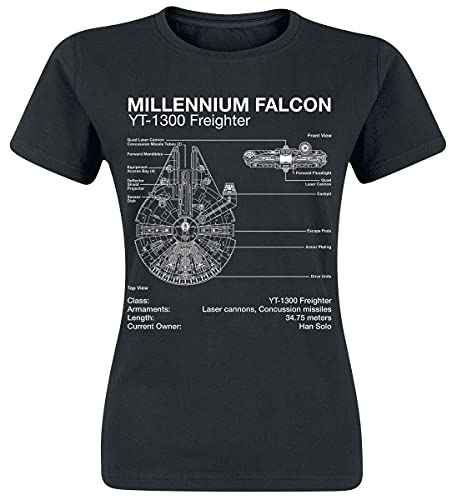 Star Wars Millenium Falcon - Sketch Women T-Shirt Black XL, 100% Cotton, Regular