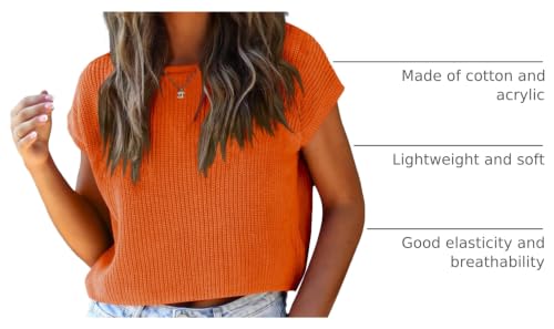 Image of LCXWFE Womens Summer Cropped Sweater Vest Trendy Cap Sleeve Crop Tops Crew Neck Loose Knit Tank Top