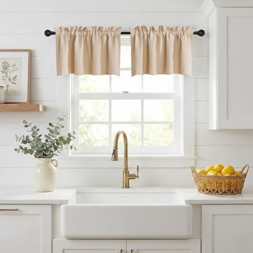 NICETOWN Farmhouse Valances for Kitchen/Bathroom/Living Room/Bedroom Blackout Privacy Adjustblae Rod Pocket Short Winow Curtains for Cafe/Loft/Office,
