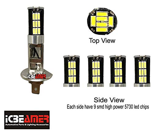 Icbeamer Led H1 Fog Light Only,One Pair 12V 11W Newest Version 3570 Cob Chips W/Projector Lens Super White 6000K Bulbs #TOP1