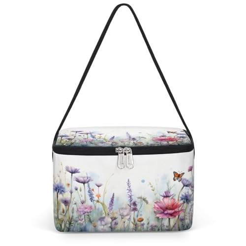 GzLeyigou Colorful Herbs Flowers Lunch Bags for Women Men 9 Cans, Hot & Cold Food Delivery Bag Insulated Grocery Bag Insulated Lunch Box Floret Cooler Bag for Office Work Picnic Beach