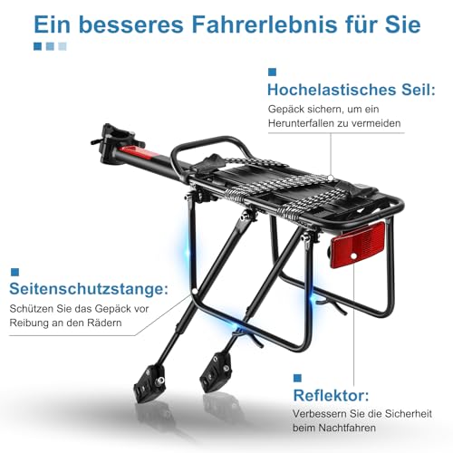 toptrek Gepäckträger Mountainbike für 24-29 Zoll Fahrrad | Universelle Aluminiumlegierung Gepäckträger Tragfähigkeit Mindestens 50 KG | Fahrrad Gepäckträger Hinten für MTB Rennrad EBike Gravel Bike