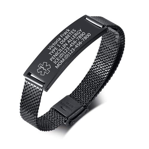 Xuanpai Personalized Medical Bracelet For Men - Free Engraved Customized Medical Id Bracelets,Hypoallergenic Stainless Steel Adjustable Wristband,Emergency Medical Information Life Alert Bracelet For Women cover