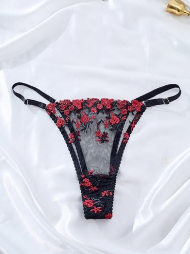 Image of Sexy Floral Embroidered Flower Mesh Underwire Push Up Lingerie Set