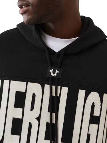 True Religion Men's Knit Panel TR Cinched Hoodie – Pullover Hooded Sweatshirt3