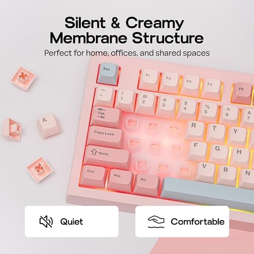 MechLands Aula S102 Membrane Gaming Keyboard with Number Pad, 100% Full Size Layout, USB-C Wired, RGB Backlit, Creamy Silicone Structure, Silent Keyboard for PC Game/Office (Pink) - 3