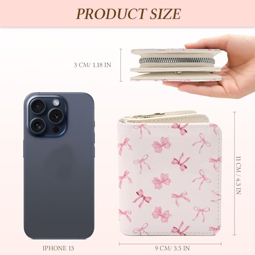 Image of Pink Bow Wallet for Women, PU Leather Accordion Wallet, Zipper Coin Purse | Women's Cute Pink Bow Accordion Wallet, Credit Card Holder with 1 ID Window 14 Card Slots, Gift for Wife Daughter Ladies