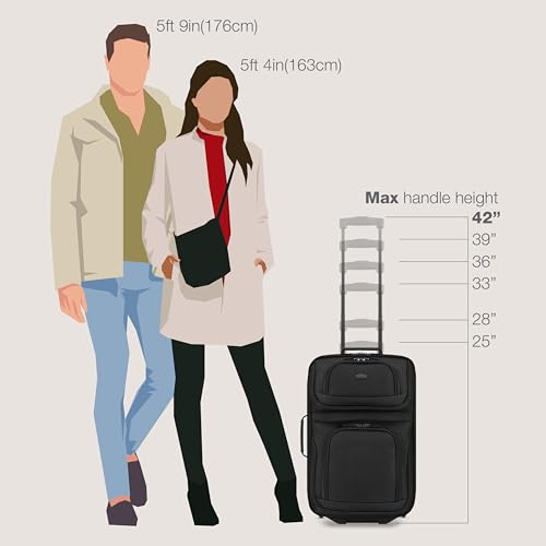 U.S. Traveler Rio Lightweight Softside Rolling Carry-on Suitcase, Black, 2-Wheel Set (21"/14"), Rio Lightweight Softside Rolling Carry-on Suitcase