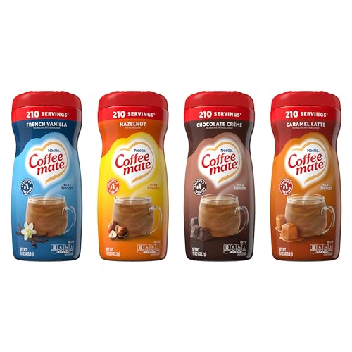 Coffee mate Flavored Creamer 4 Pack Variety Pack (15 oz bottles) – Chocolate Crème, French Vanilla, Hazelnut, Caramel Latte