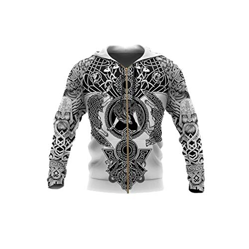 Sweat à capuche imprimé 3D Viking zippé Harajuku coupe homme taille L