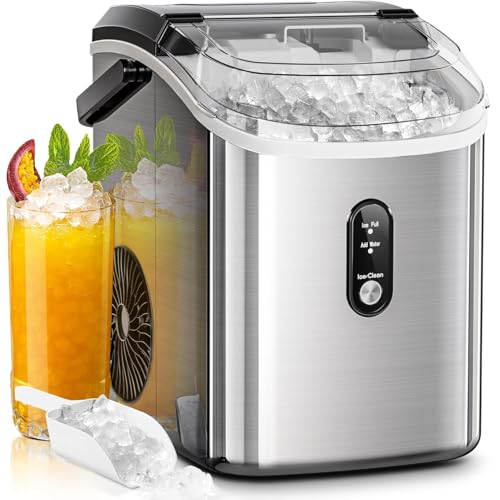 Electactic Countertop Ice Maker with Handle, Stainless Steel Ice Machine, 35 Lbs/Day Ice Making Capacity, Includes Ice Scoop, Ideal for Home, Bar, Party and Office Use(Sliver)