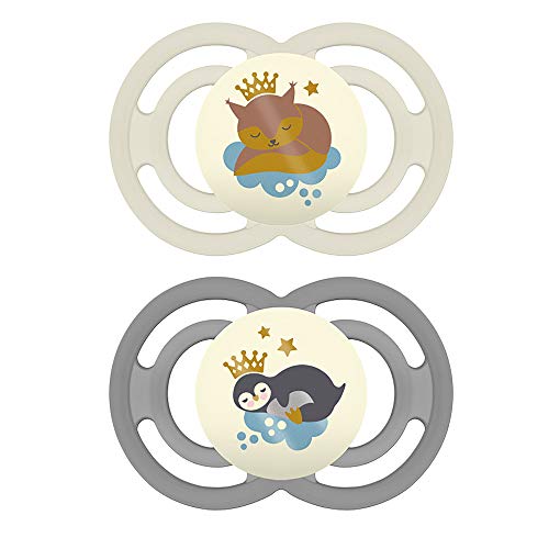 MAM Perfect Night Pacifiers, Glow in the Dark Pacifiers (2 Pack, 1 Sterilizing Pacifier Case), MAM Pacifiers 16 Plus Months, Unisex Baby Pacifiers, Designs May Vary