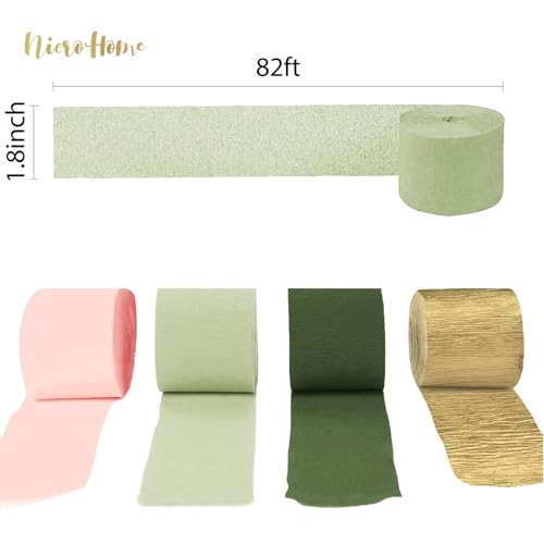 NICROHOME EUR Decorações de festa de casamento, 8 rolos de papel crepe verde sálvia musgo rosa para