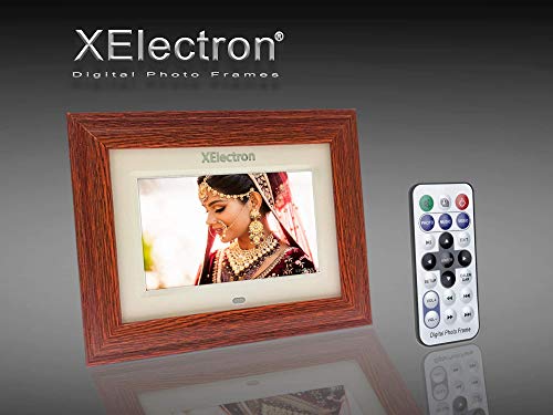 Image of XElectron 7 inch IPS LED Digital Photo Frame with HD Display, Auto-Rotate, Play Photos, Videos, Music and Slideshow with SD Card, USB Ports (Wooden)