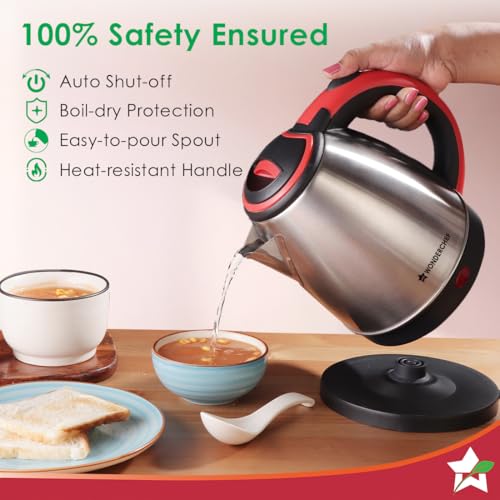 Image of Wonderchef Essenza Electric Kettle | 1.5L | Stainless-steel Body | 1350W | Rapid Boiling in 5 Mins | Boil Water for Tea, Coffee, Instant Recipes | Auto Shut-off | Boil Dry Protection | 2-Year Warranty