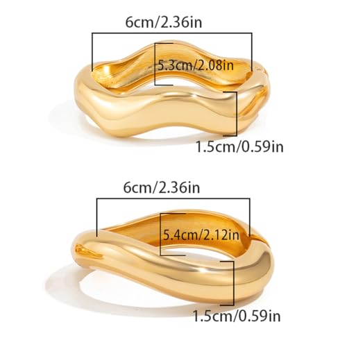 Salircon Gold Bangle Bracelets for Women Gold Wide Chunky Cuff Bracelets Trendy Hinged Cuff Open Wide Chunky Bracelet Irregular Minimalist Cuff Jewelry4