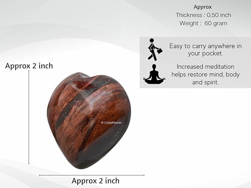 Image of Certified Red Tiger Eye Crystal Heart Palm Pebbles Stones for Anxiety Stress Relief Massage - AAA Grade Original Healing Gemstone Agate Heart Palm Stone for Yoga Meditation Spiritual