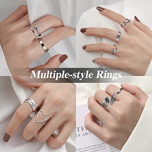 LOLIAS 16 Stück Ringe Silber Damen Edelstahl Ring Verstellbar Offene Daumen Knöchel Ringe Silber 925 für Frauen Minimalistischer Rings Set Silberringe Fingerringe Damenring Ring Schmuck Damen
