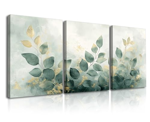 Piy Painting Lienzo De Pared Minimalista, Cuadros Murales Clásicos, Impresión En Lienzo Hoja Verde, Fácil De Colgar Para Salón Despacho Baño Entrada Pasillo, 3 Piezas 30x40cm (90x40 cm)