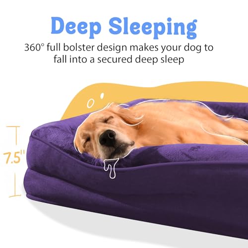 Image of Chez Paw Waterproof Orthopedic XL Dog Bed for Large and Extra Large Dogs | Egg Crate Foam, 4-Sided Bolster Support, Waterproof Liner, Non-Slip Bottom, Machine Washable Cover, 42 x 30 Inch