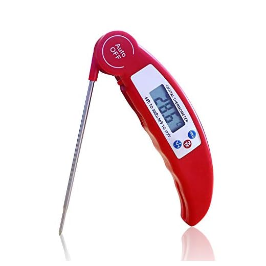 Fatom Food Meat Candy Cooking Thermometer,Digital Instant Read by LCD, with 304 Stainless Steel Probe for BBQ Grill Kitchen Smoker Oil Fry (Red)