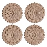 Apliques Tallada 4 Piezas De Madera Maciza Tallada Redonda Con Fondo Floral Para Mueble De Vino Decoración De Puerta De Madera De 20cm