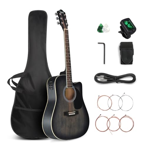 GLARRY Full Size 6 Strings Acoustic Electric Guitar Beginner Kit, Cutaway 41 Inch Electric Acoustic...