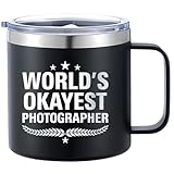 Fantastic Gifts World's Okayest Photographer Engraved Stainless Steel Tumbler Gift for Men Women, Christmas Presents, Birthday Coffee Mug Cup Black Tumbler 14oz, World's Best Photographer