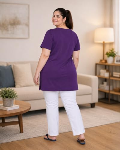 Image of In Love Women's Printed Cotton Plus Size Longline T-Shirt with Pockets | Cotton fabric - soft longline T-shirt with easy plus-size fit