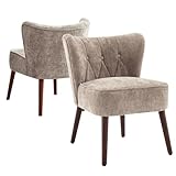 Garvee Upholstered Accent Chairs Set of 2, Wingback Tufted Dining Chair with Sturdy Rubber Wood Legs, Soft Breathable Fabric Armless Side Chair for Living Room Dining Room Restaurant, Camel