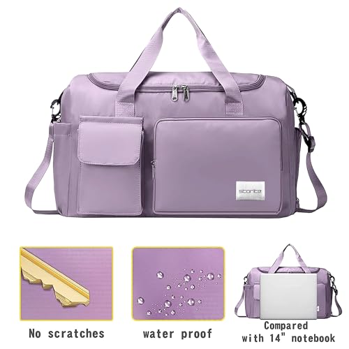 Storite Nylon 44 cms Imported Travel Duffle Bag Sports Gym Shoulder Bag for Women with Wet Pocket & Shoe Compartment Weekender Overnight Travel Luggage Bag (Purple, 44 x 18 x 29 cm)