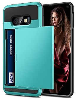 Vofolen Cover for Galaxy S10e Case Wallet Card Holder ID Slot Sliding Door Hidden Pocket Anti-Scratch Dual Layer Protective Hard Shell Rugged TPU Bumper Armor Case for Samsung Galaxy S10 E (Sky Blue)
