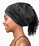 Large Satin Bonnet Sleep Cap for Curly Hair, Frizzy Hair Women and Men Black