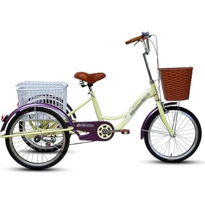 20-Zoll-Dreirad für Erwachsene, Fahrrad mit Kohlenstoffstahlrahmen und großem Korb, dreirädriges Cruiser-Fahrrad, mehrere Farben (braun)