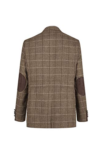 Mens Wool Tweed Shooting Jacket Check Hunting Herringbone Blazer Oak Elbow Patch - Brown 44 - Thumbnail 5