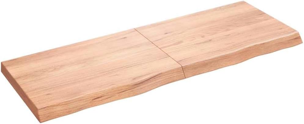 vidaXL Solid Wood Bathroom Countertop, Versatile Light Brown Oak Top for Bathroom Vanity or Desk, Handmade Live Edge