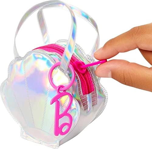 Barbie Clothes Set, Beach-Themed with Swimsuit, 5 Acessories & Zippered Doll-Sized Shell-Shaped Bag with Clip-On Ring, Iridescent - 1